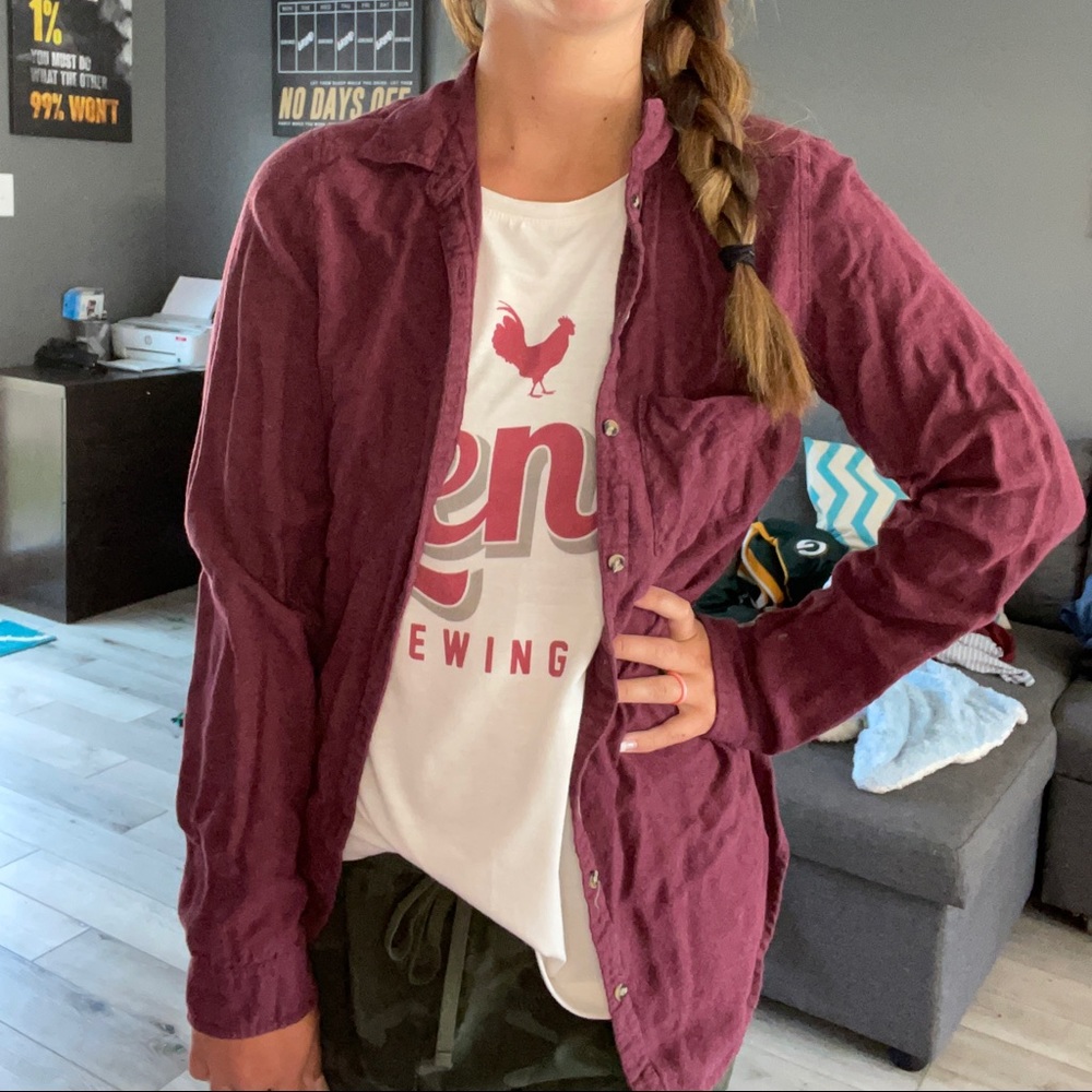 Button Up Flannel, Maroon, Women’s Small
